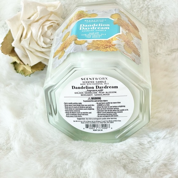 New with tag SCENTWORX DANDELION DAYDREAM SCENTED CANDLE w/ESSENTIAL OILS 14.5oz - Picture 4 of 5